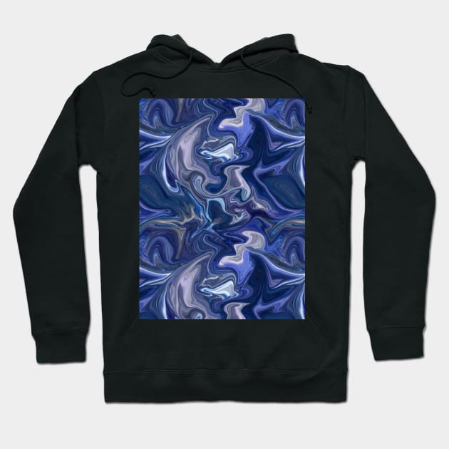 Deep Blue Silk Marble - Digital Liquid Paint Hoodie by GenAumonier